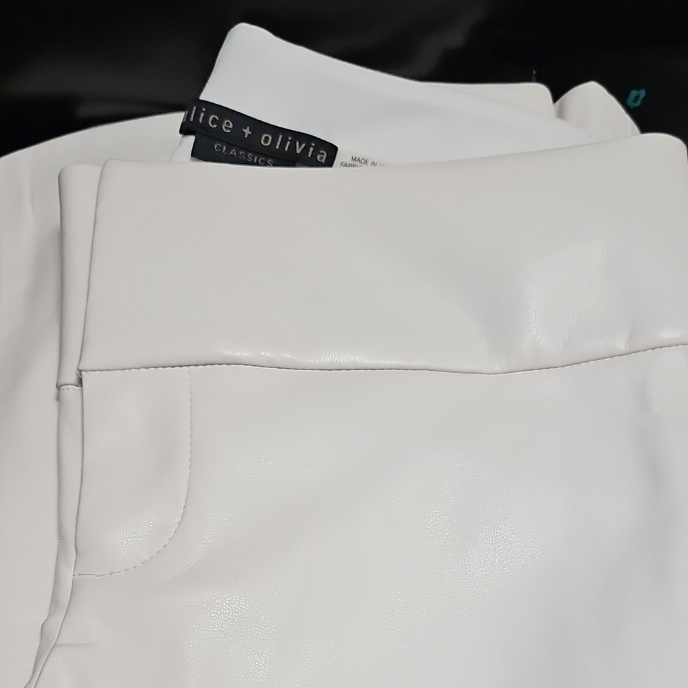 Alice + Olivia Cream Leather Trousers